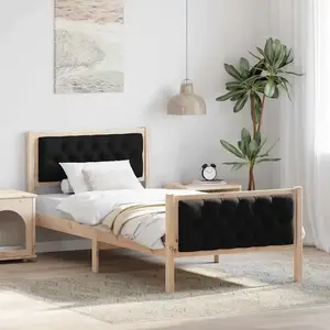 vidaXL Cadre de lit avec tête de lit Noir 90 x 190 cm Pin massif pas cher