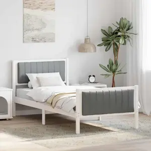 vidaXL Cadre de lit Blanc et gris clair 90 x 190 cm Bois massif en pin pas cher
