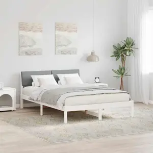 vidaXL Cadre de lit avec tête de lit Blanc et gris clair 140 x 190 cm pas cher