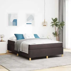 vidaXL Lit Boxspring brun foncé et blanc 160 x 200 cm Tissu pas cher