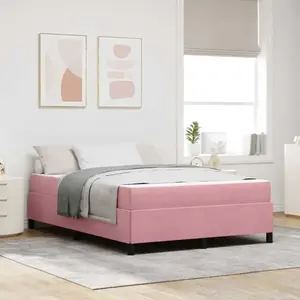 vidaXL Cadre de lit Autre Rose et blanc 140 x 200 cm Velours pas cher