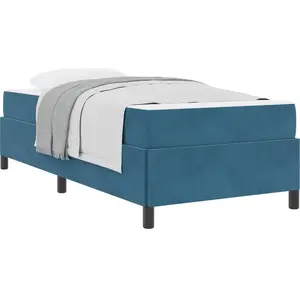 vidaXL Cadre de lit Autre Bleu foncé et blanc 100 x 200 cm Velours pas cher