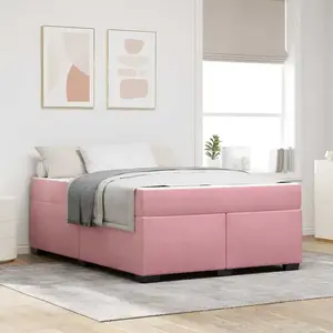 vidaXL Cadre de lit avec matelas Autre Rose 140 x 200 cm Velours pas cher
