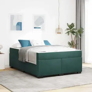 vidaXL Cadre de lit avec matelas Autre Vert foncé 160 x 200 cm Velours pas cher