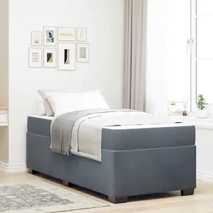 vidaXL Cadre de lit avec matelas Autre Gris foncé 90 x 200 cm Velours pas cher