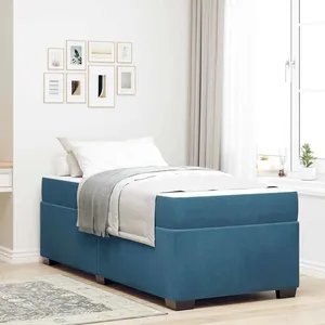 vidaXL Cadre de lit avec matelas Bleu foncé 100 x 200 cm Velours pas cher
