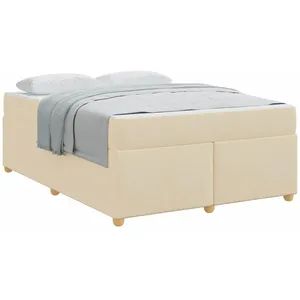 vidaXL Cadre de lit avec matelas Crème 160 x 200 cm tissu pas cher