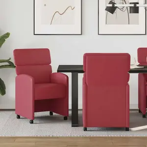 vidaXL Chaises de Salle à Manger avec Roues 2 pcs Bordeaux Simili cuir pas cher