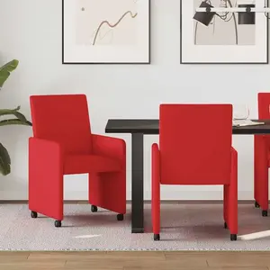 vidaXL Chaises de Salle à Manger avec Roues 2 pcs Rouge Faux cuir pas cher