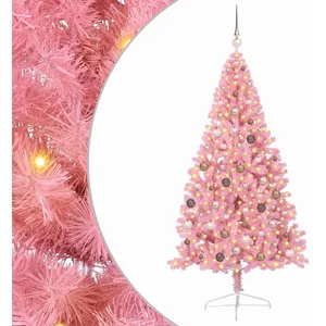 vidaXL Vidaxl Sapin De Noël Artificiel Pré-Éclairé Rose 210 Cm Pvc pas cher