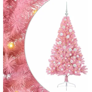 vidaXL Vidaxl Sapin De Noël Artificiel Pré-Éclairé Rose 120 Cm Pvc pas cher