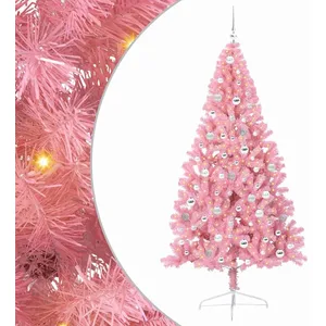 vidaXL Vidaxl Sapin De Noël Artificiel Pré-Éclairé Rose 210 Cm Pvc pas cher