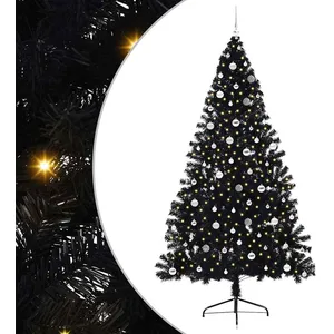 vidaXL Vidaxl Sapin De Noël Artificiel Pré-Éclairé Noir 240 Cm Pvc pas cher
