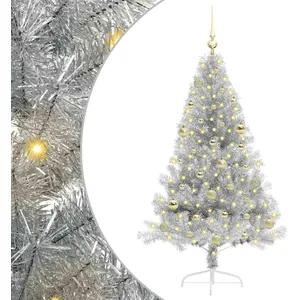 vidaXL Vidaxl Sapin De Noël Artificiel Pré-Éclairé Argent 150 Cm Pet pas cher