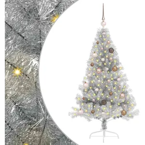 vidaXL Vidaxl Sapin De Noël Artificiel Pré-Éclairé Argent 150 Cm Pet pas cher