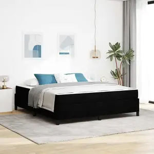 vidaXL Lit à ressorts Noir, Noir 180 x 200 cm Tissu, Bois Engineered pas cher