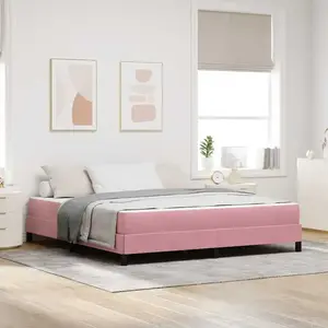 vidaXL Lit boxspring avec matelas Rose 180 x 200 cm Velours pas cher
