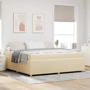 vidaXL Cadre de lit avec matelas avec matelas Crème 200 x 200 cm tissu pas cher