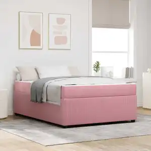 vidaXL Cadre de lit avec matelas Rose 160 x 200 cm Velours pas cher