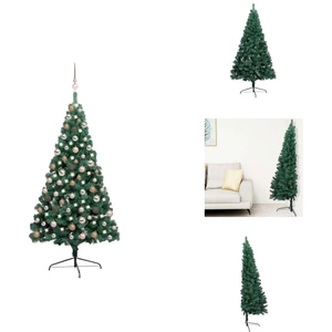 vidaXL Semi-sapin de Noël artificiel éclairage boules vert 150 cm - Sa... pas cher