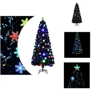 vidaXL Sapin de Noël avec flocons de neige LED Noir 180 cm Fibre optiq... pas cher
