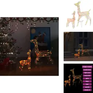 vidaXL Famille de rennes LED Décoration de Noël Acrylique 160 LED Mult... pas cher