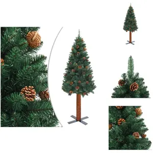 vidaXL Sapin de Noël élancé avec bois véritable et cônes Vert 180 cm P... pas cher