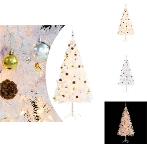 vidaXL Sapin de Noël artificiel avec éclairage & boules blanc 180 cm -... pas cher