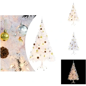 vidaXL Sapin de Noël artificiel avec éclairage & boules blanc 150 cm -... pas cher