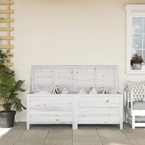 The Living Store Boîte de rangement jardin blanc 150x50x56,5cm bois massif sapin - Boîte De Rangement Jardin - Coffre De Jardin - Rangement Extérieur - Meuble De pas cher