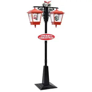 Homemiyn - Lampadaire de Noël avec Père Noël Noir et rouge 81x40x188cm... pas cher