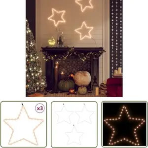 The Living Store Silhouettes LED 3 pièces étoile avec 48 LED blanc cha... pas cher