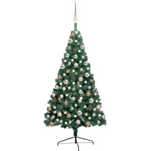 Demi-arbre de Noël artificiel pré-éclairé et boules vert 120 cm - The Living Store pas cher