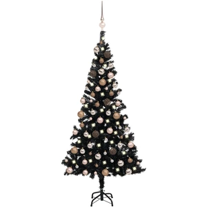 The Living Store Sapin de Noël artificiel éclairage & boules noir 180 ... pas cher