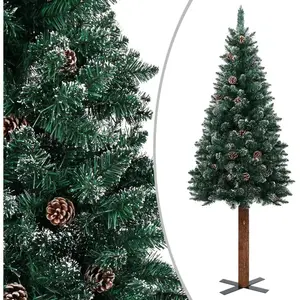 The Living Store Sapin de Noël élancé avec bois véritable et neige Ver... pas cher