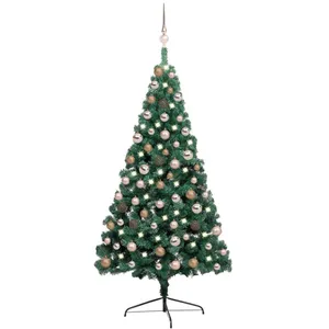 Demi-arbre de Noël artificiel pré-éclairé et boules vert 150 cm The Living Store Vert pas cher