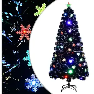 The Living Store Sapin de Noël avec flocons de neige LED Noir 150 cm F... pas cher