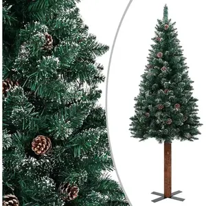 The Living Store Arbre de Noël élancé avec bois véritable et neige Ver... pas cher