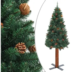 The Living Store Sapin de Noël élancé avec bois véritable et cônes Ver... pas cher