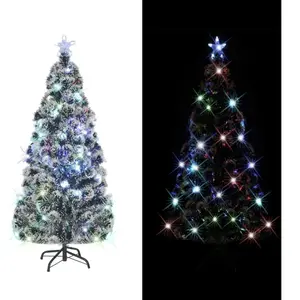 The Living Store Arbre de Noël artificiel avec support/LED 210 cm fibr... pas cher