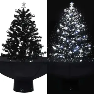 The Living Store Sapin de Noël à neige avec pied de parasol Noir 75 cm... pas cher
