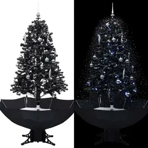 The Living Store Sapin de Noël à neige avec pied parasol noir 170 cm P...
