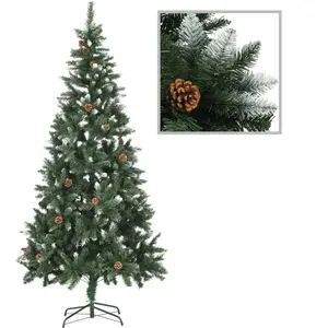 Sapin de Noël avec pommes de pin et paillettes blanches 210 cm - The Living Store - Vert pas cher