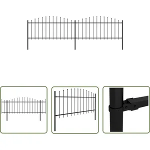 The Living Store - Clôture de jardin à dessus en lance Acier (0,5-0,75)x3,4 m Noir - Clôture De Jardin - Clôture En Acier - Clôture Avec Picots pas cher