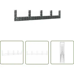 The Living Store - Panier de gabion en forme de u avec 5 poteaux Fer 500x20x100 cm ArgentVendu parkaufland