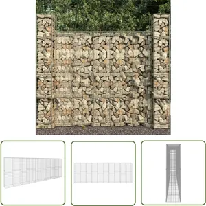 The Living Store - Mur en gabion avec couvercle Acier galvanisé 600 x 50 x 200 cm Argent pas cher