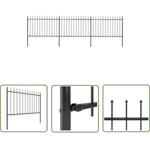 The Living Store Clôture de jardin avec dessus en lance Acier 5,1 x 1,2 m Noir - Clôture De Jardin - Clôture En Acier - Clôture Decorative - Clôture Noire - Clôture pas cher
