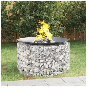 The Living Store - Foyer en gabion ø 100 cm fer galvanisé Argent