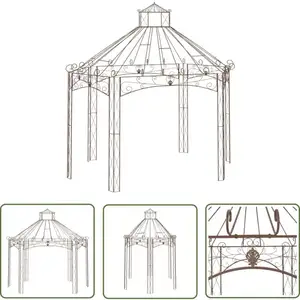 Pavillon de jardin Marron antique 400x258x378 cm Fer - Abri Jardin - Gazebo - Pergolato - Structure Extérieure - Décoration Jardin - The Living Store pas cher