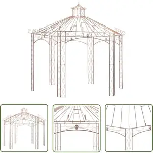 The Living Store Pavillon de jardin Marron antique 4 m Fer - Abri Jardin - Gazebo - Pergola - Structure Extérieure - Décoration Jardin pas cher